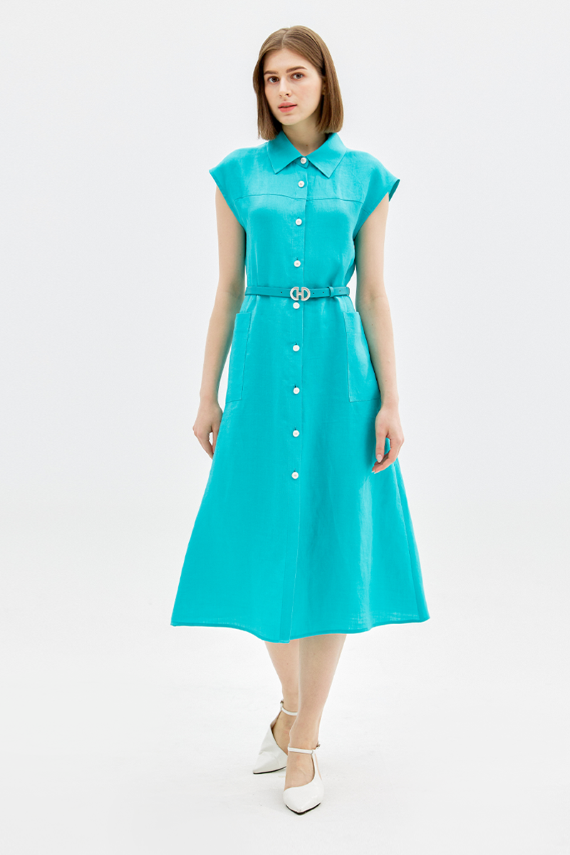 [Pre Order] Button-up Belted  Linen Dress