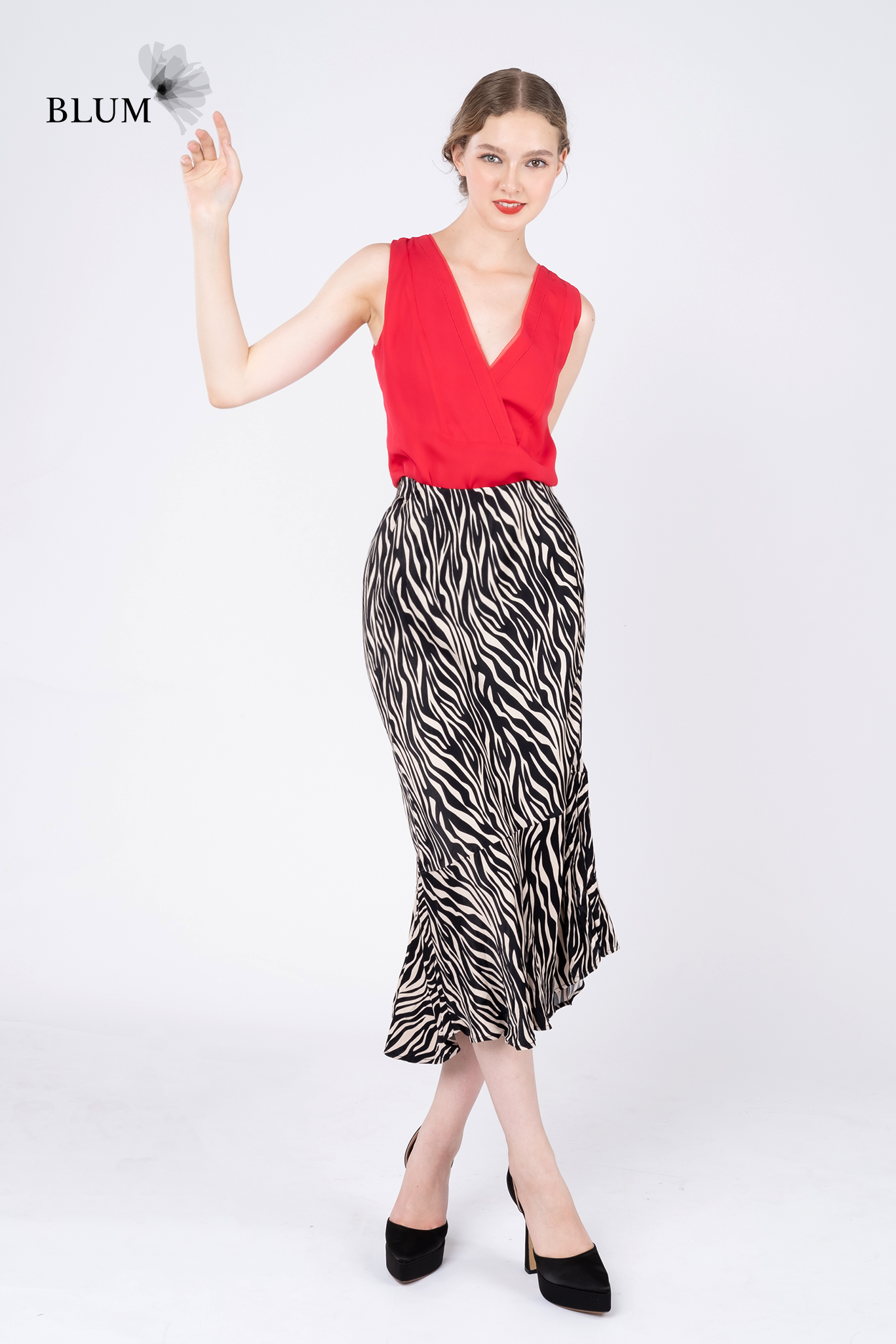 ADA Zebra Print Flared Midi Skirt