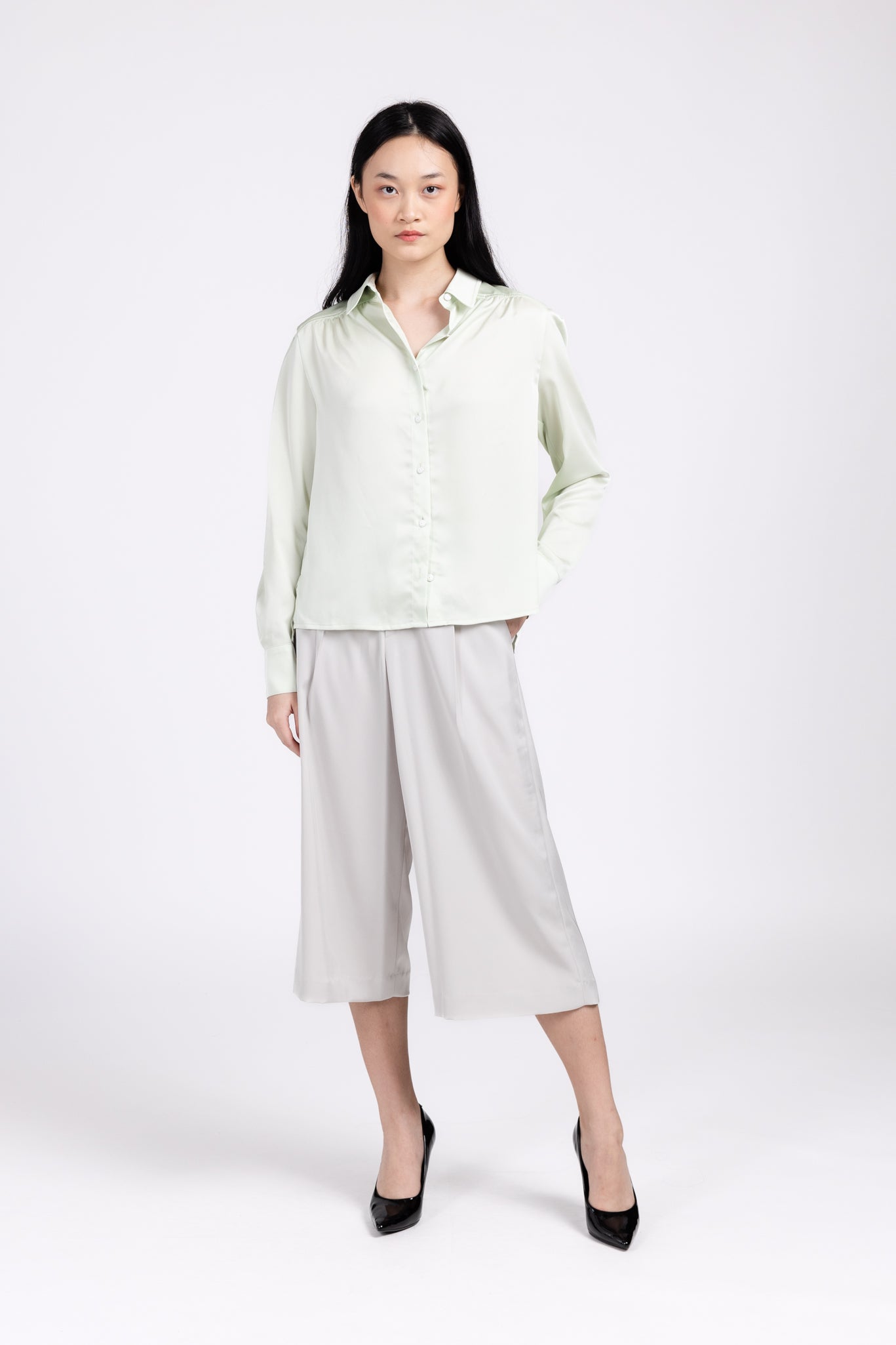MAY Silk Button Down Blouse (Green)