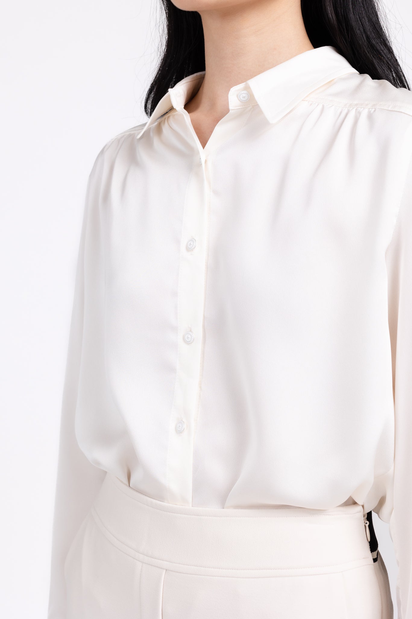 MAY Silk Button Down Blouse (Beige)