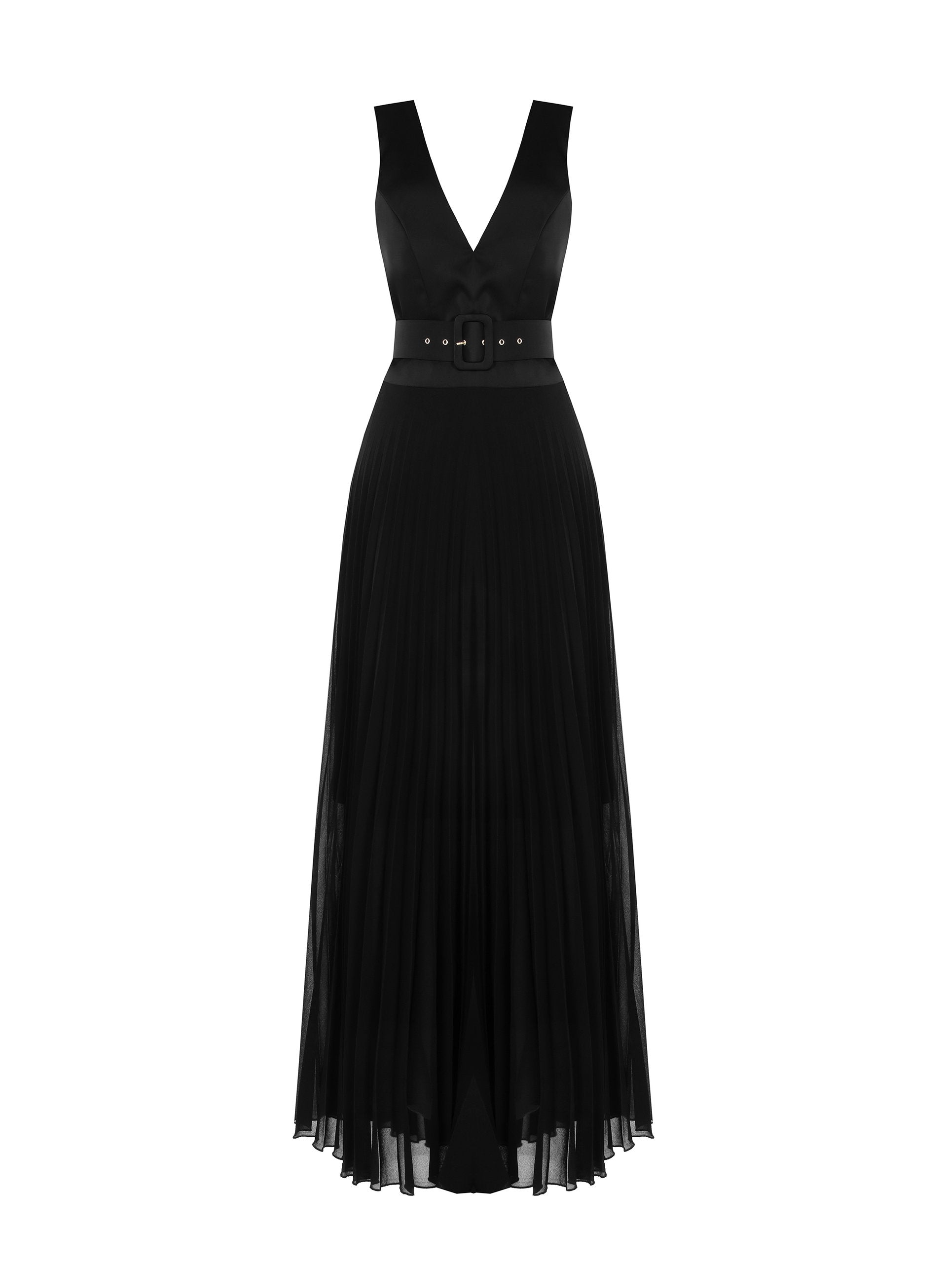 IVY V-neck Belted Black Gown