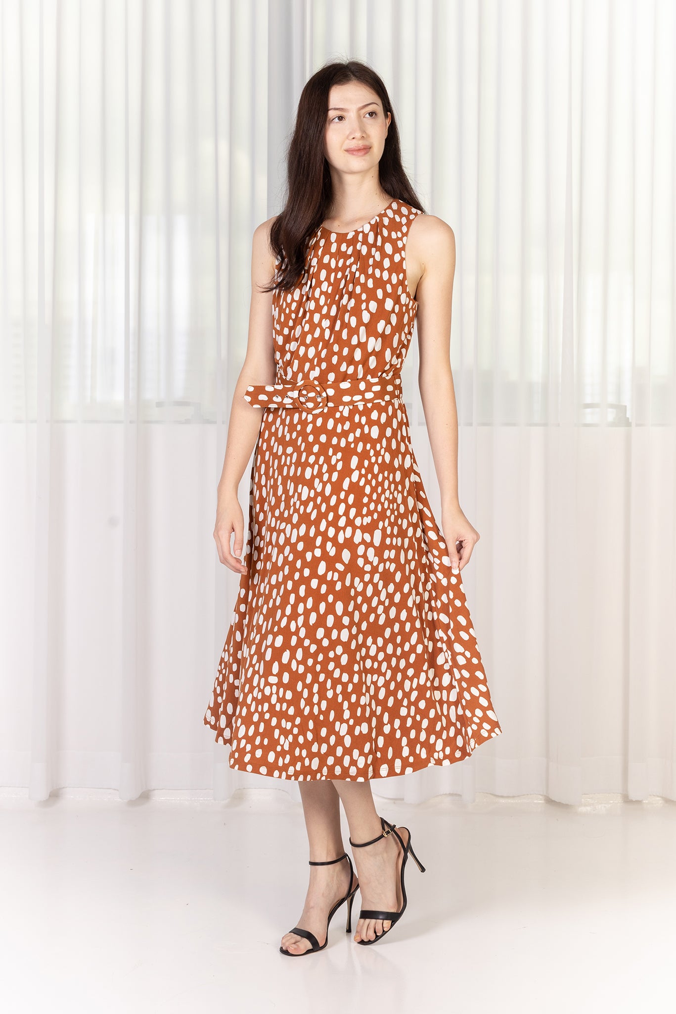 KIERA Abstract Midi Dress (Brown)