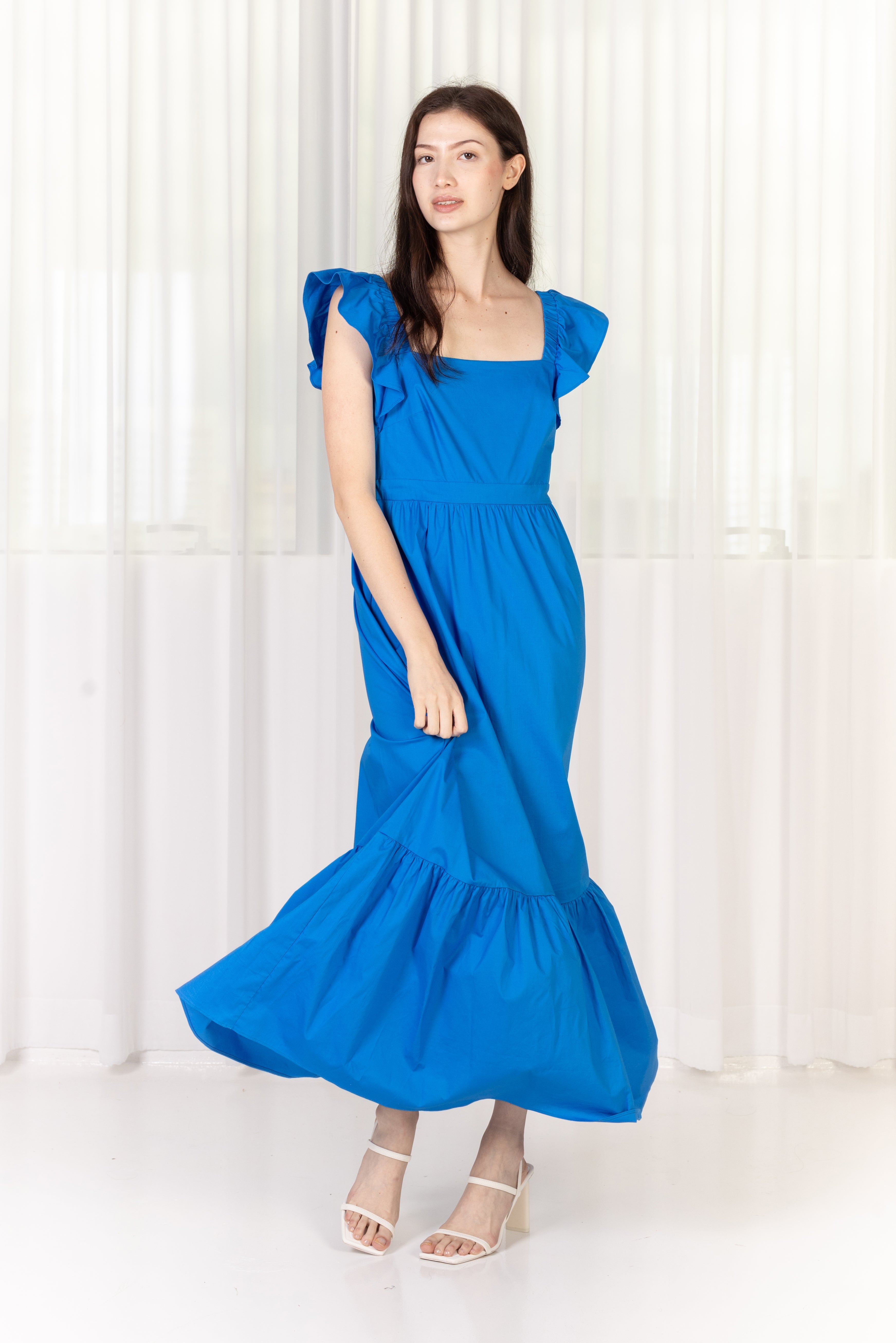 BIANCA Straight Cut Ruffle Dress (Blue)