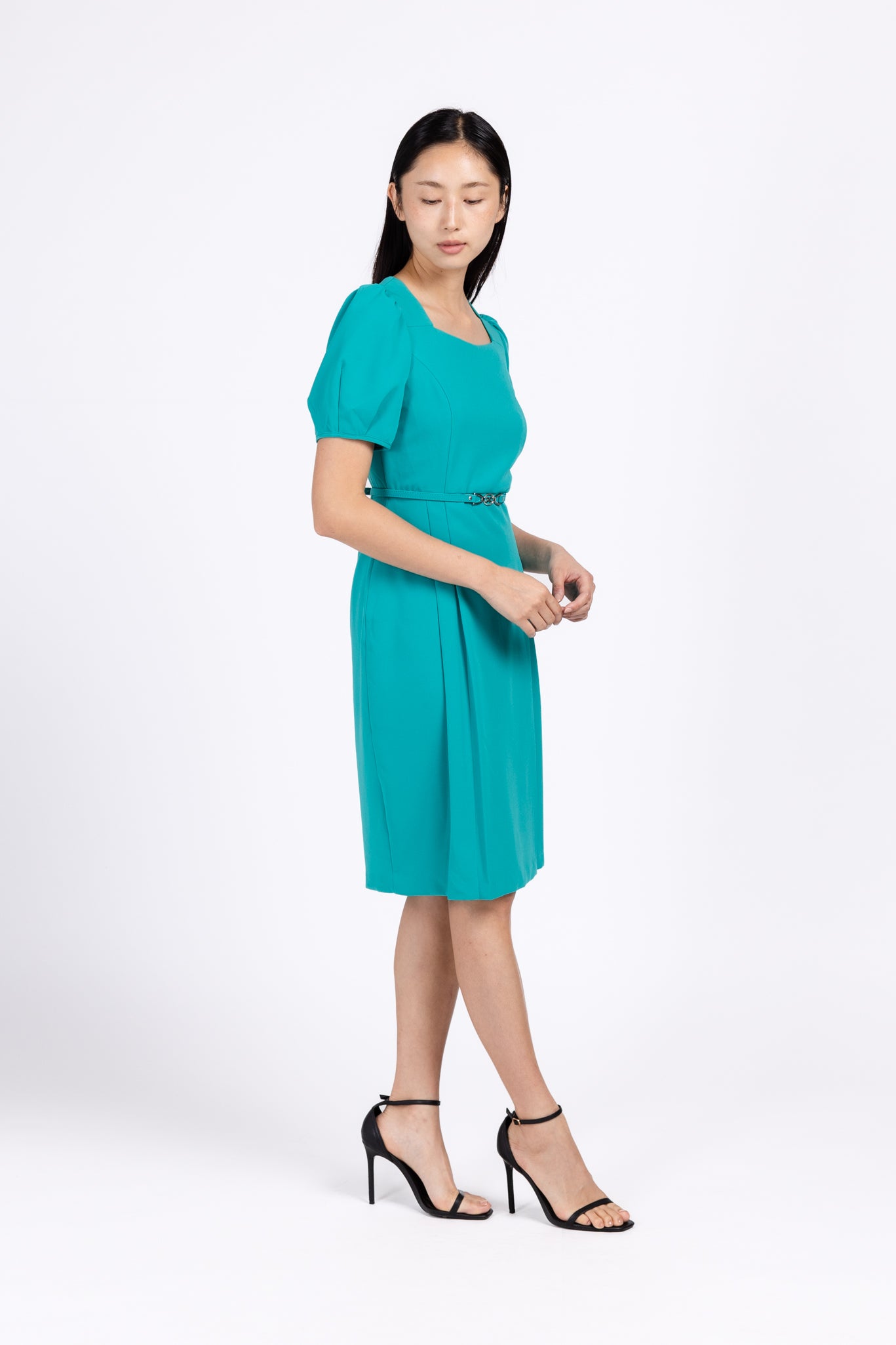 GRACE Puff Sleeve Fit and Flare Midi Dress