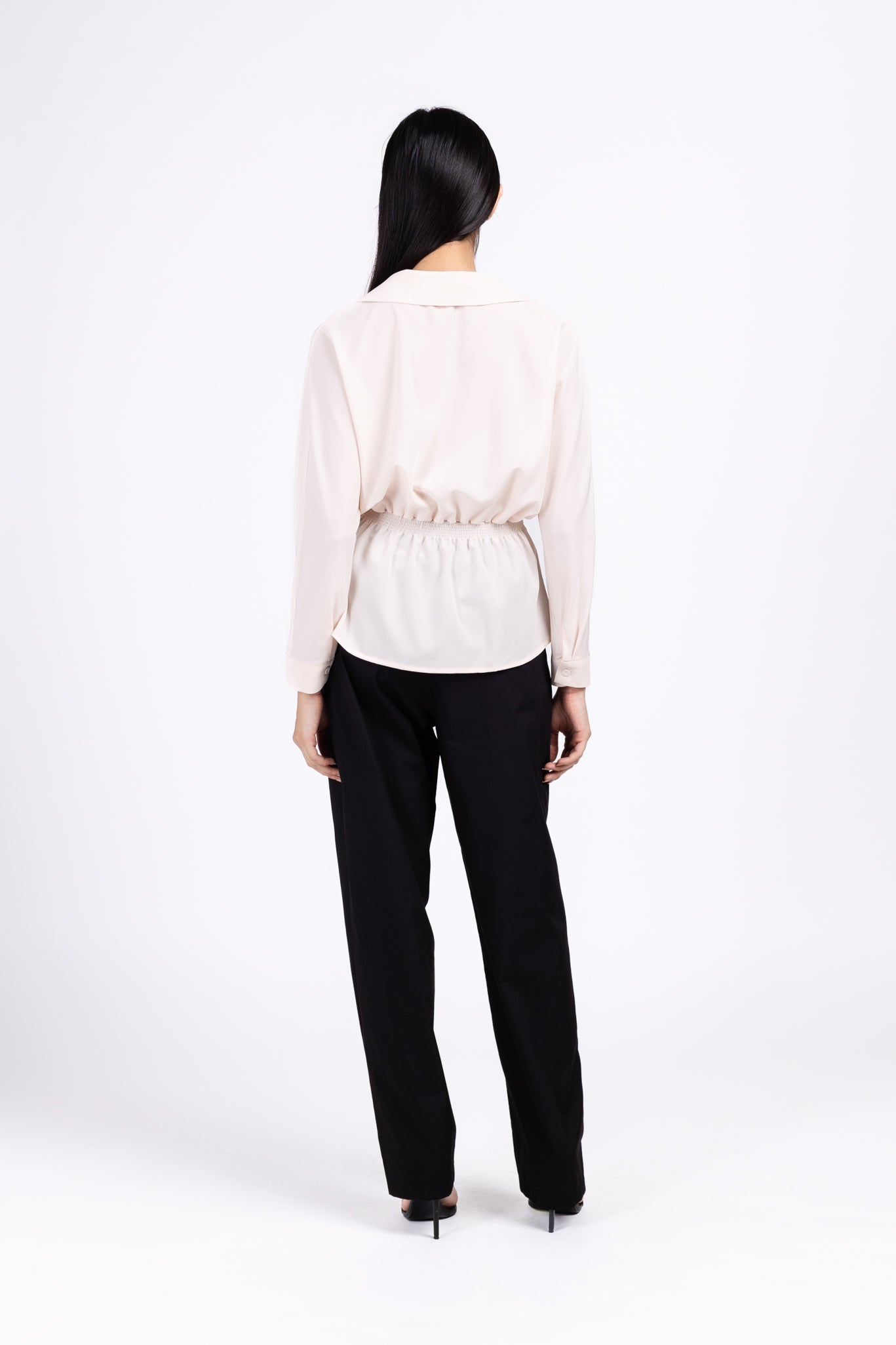 LOLA Front Drape Waist Fitted Blouse (White)
