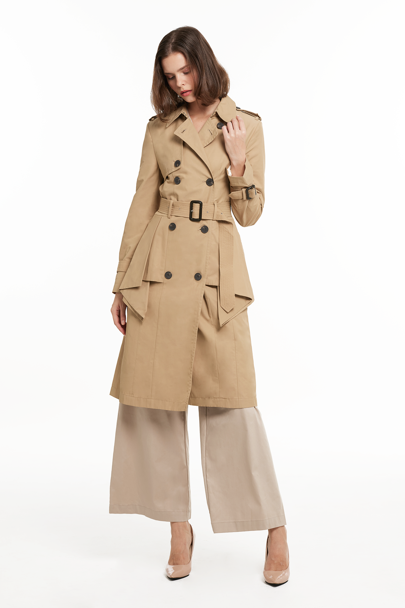 AVELYN Flare Back Trench Coat (Brown)