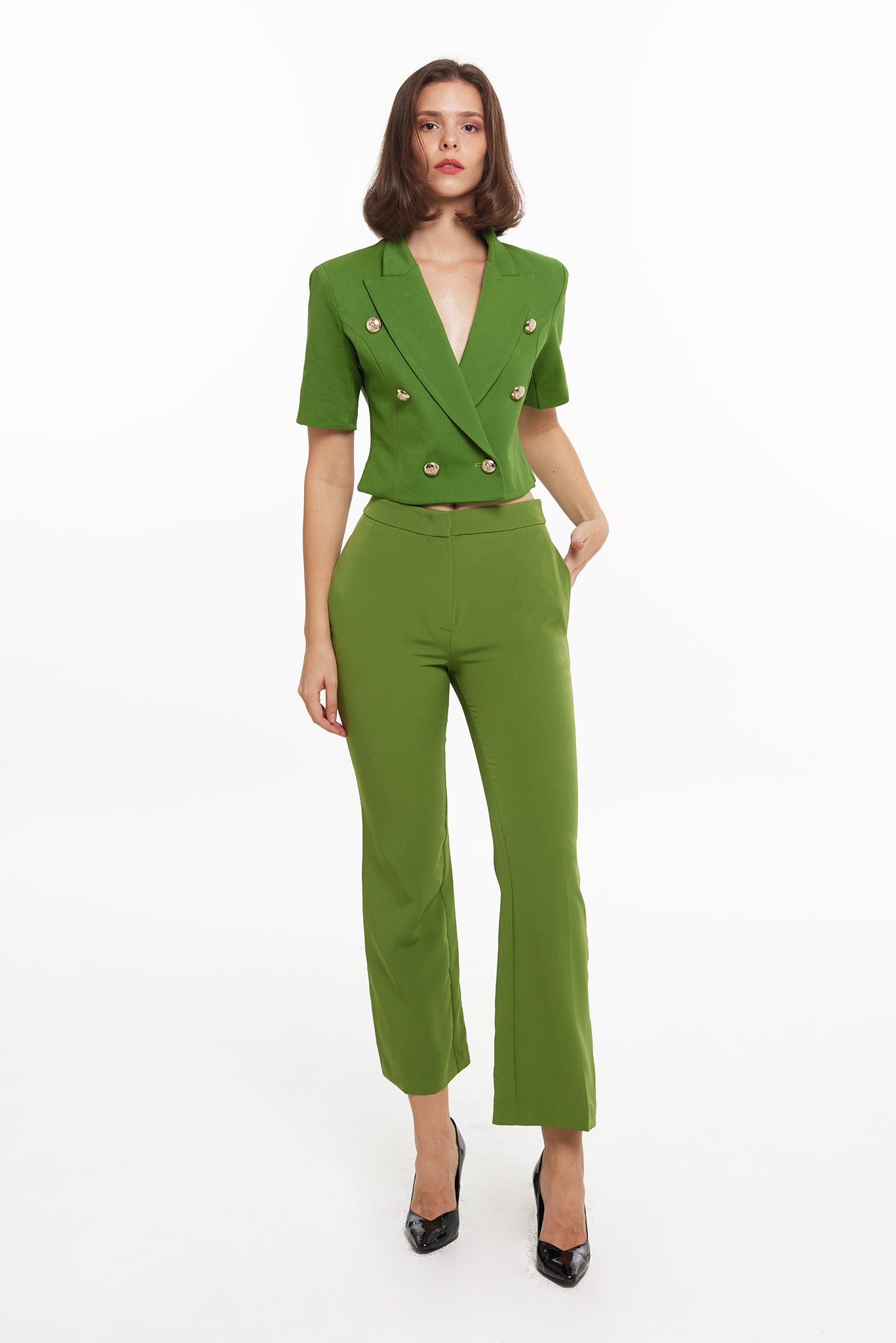 CHLOE Lapel Crop Jacket (Green)