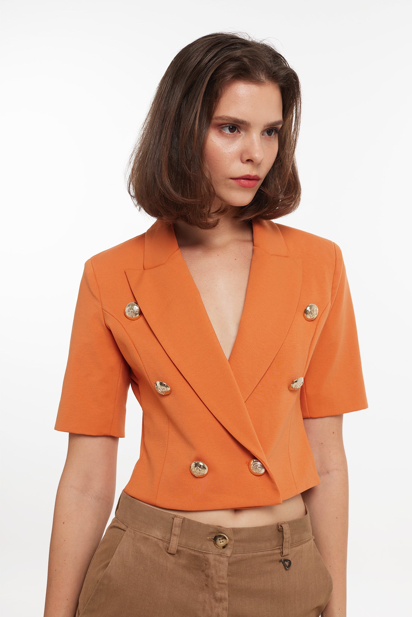 CHLOE Lapel Crop Jacket (Orange)