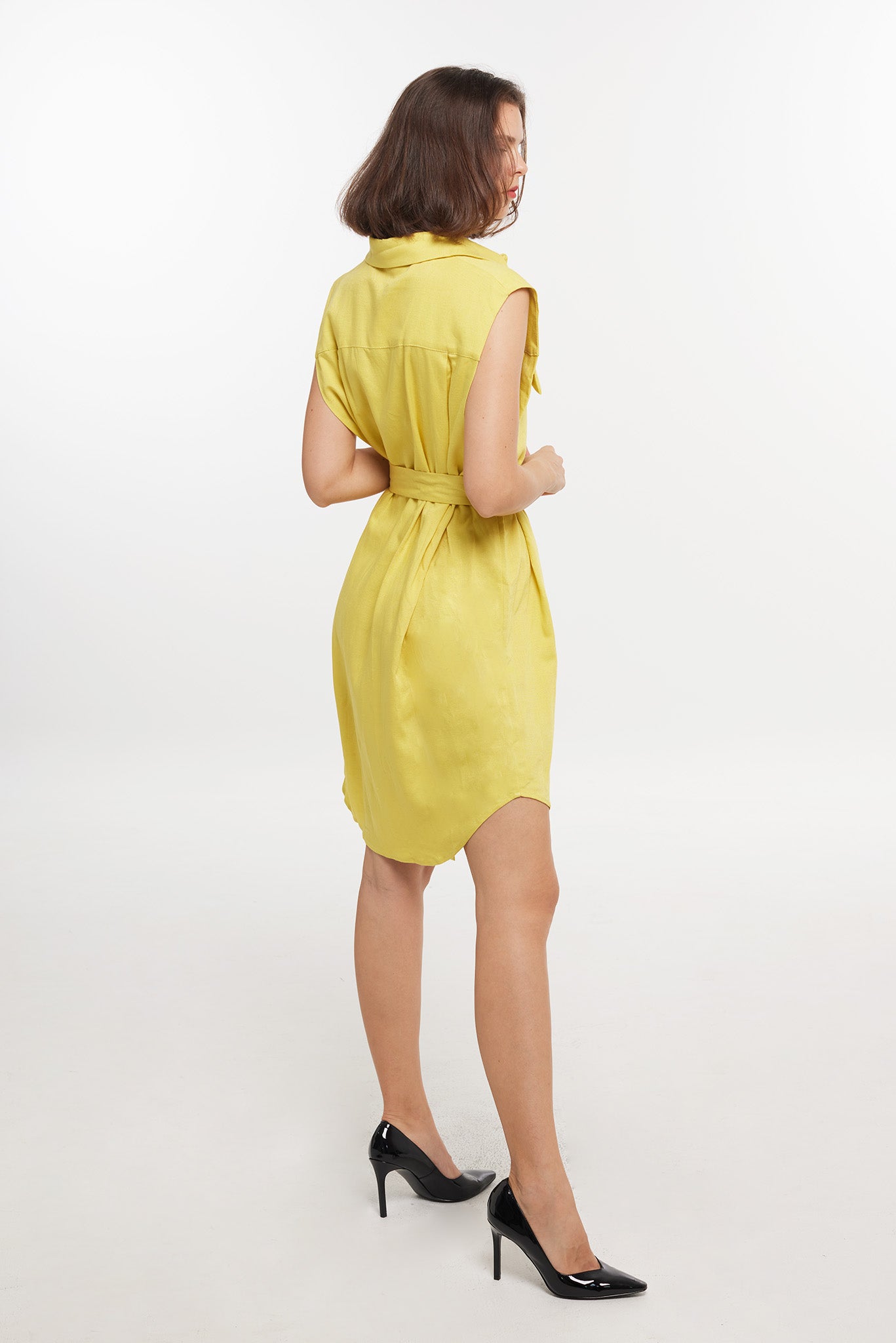 GIANNA Mini Belted Mini Shirt Dress (Yellow)